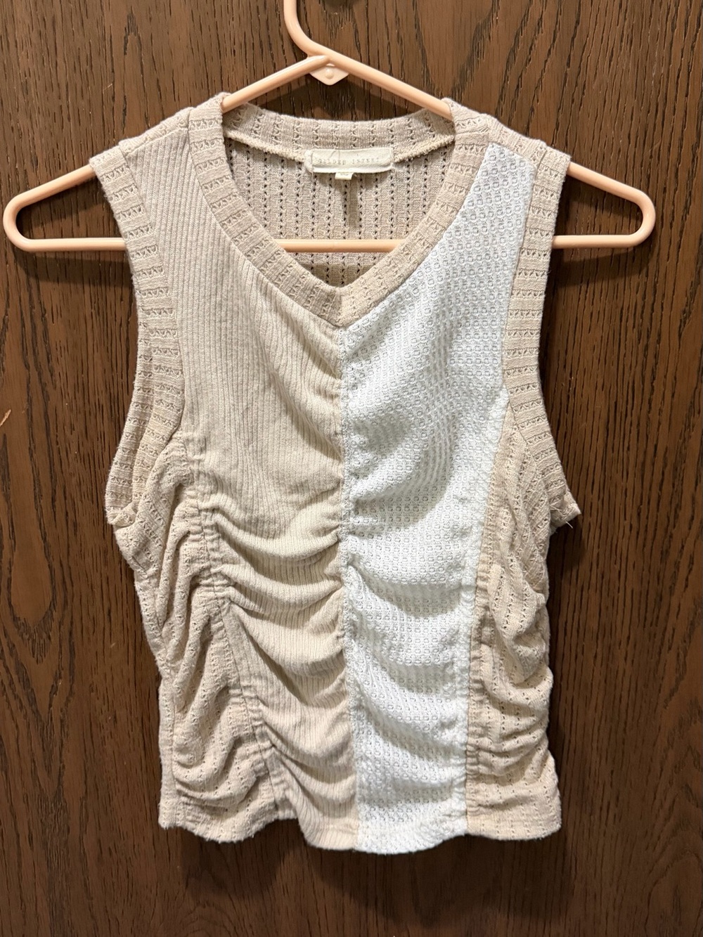 Glided Intent Beige and White Ruched Knit Tank Top - Women